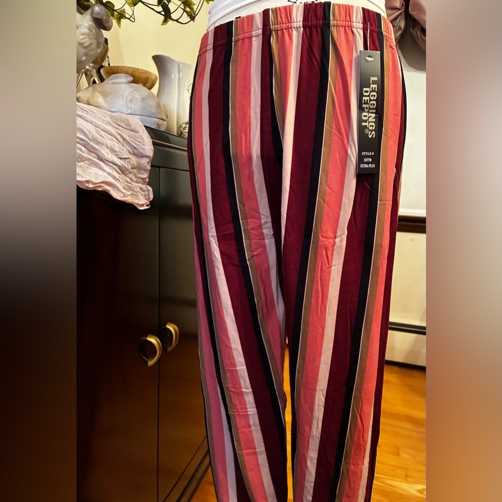 NWT Leggings Depot Pink and Brown Multicolor Striped Leggings Size Extra Plus